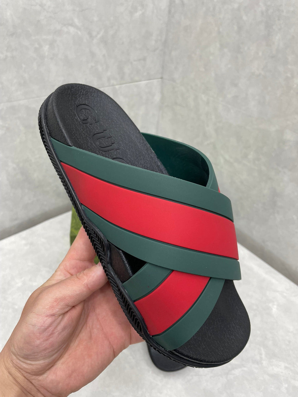 GG Striped Rubber Slides Black Red Green Rubber 788223