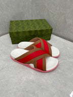 GG Striped Rubber Slides White Red Rubber 788222