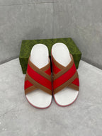 GG Striped Rubber Slides White Red Rubber 788222