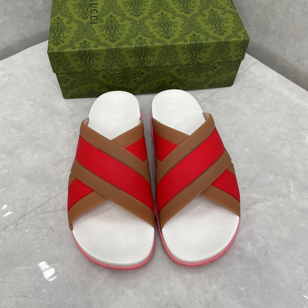 GG Striped Rubber Slides White Red Rubber 788222
