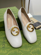 BLONDIE LOGO-PLAQUE LOAFERS IN WHITE CALFSKIN