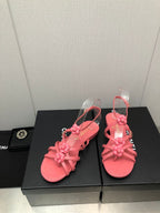 FLORAL FLAT SANDAL IN DARK PINK LAMBSKIN