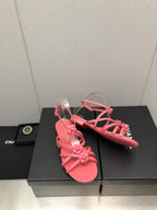 FLORAL FLAT SANDAL IN DARK PINK LAMBSKIN