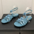 FLORAL FLAT SANDAL IN SAPPHIRE BLUE LAMBSKIN