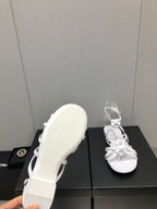 FLORAL FLAT SANDAL IN WHITE LAMBSKIN