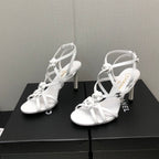 FLORAL HIGH HEEL SANDAL IN WHITE LAMBSKIN