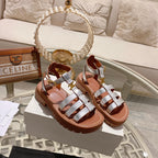 CL Clea Triomphe Gladiator Sandal 40mm Silver Metallic Mix Tan Calfskin 600367