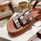 CL Clea Triomphe Gladiator Sandal 40mm Silver Metallic Mix Tan Calfskin 600367