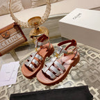 CL Clea Triomphe Gladiator Sandal 40mm Silver Metallic Mix Tan Calfskin 600367