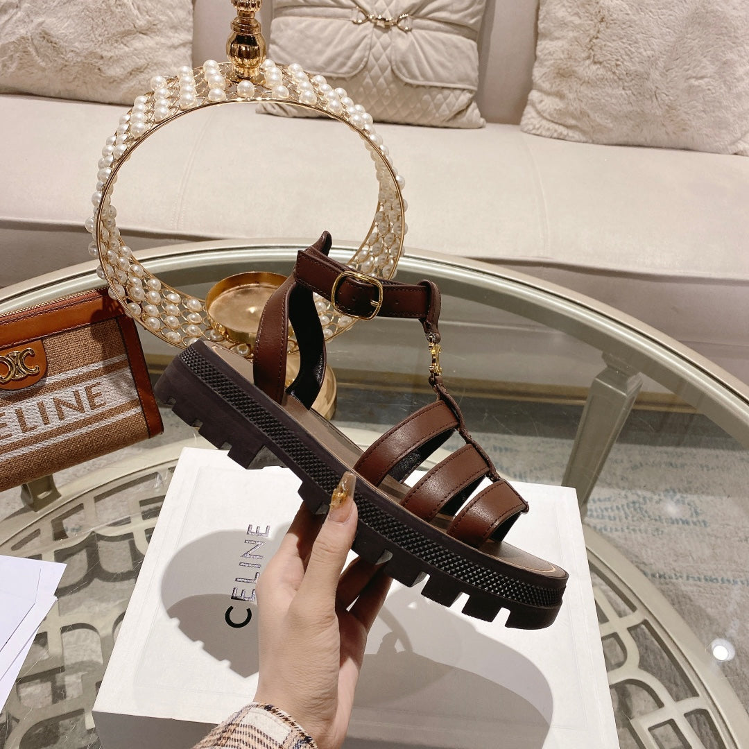CL Clea Triomphe Gladiator Sandal 40mm Brown Calfskin 600375
