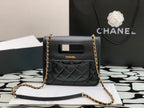 CC Quilted Mini Graphic Catch Flap Bag Black Lambskin