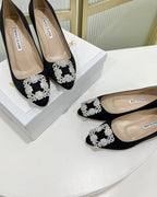 Manolo Hangisi Black Satin Jewel Buckle Pump 95