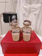 VT Rockstud Platform Sandals 65mm Pink Nude Espadrilles Calfskin 521310