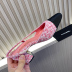 CC Slingbacks Light Pink Mix White Tweed Black Grosgrain 399331