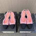 CC Slingbacks Light Pink Mix White Tweed Black Grosgrain 399331