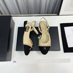 slingback beige lambskin black leather chain grosgrain