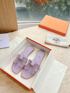 HM 25 Oran Sandal Violet Calfskin Crystal Embellished