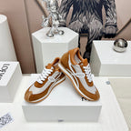 FLOW RUNNER SNEAKER IN BRONZE BROWN SUEDE AND PALE GRAY SHEEPSKIN