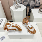 FLOW RUNNER SNEAKER IN BRONZE BROWN SUEDE AND PALE GRAY SHEEPSKIN