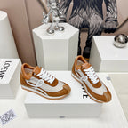 FLOW RUNNER SNEAKER IN BRONZE BROWN SUEDE AND PALE GRAY SHEEPSKIN
