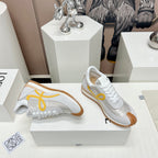 FLOW RUNNER SNEAKER IN PALE GRAY SUEDE AND SHEEPSKIN
