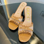 GG Kertu Sandals 6cm Beige Raffia Leather 695688