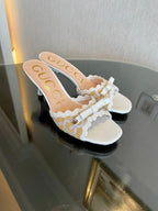 GG Kertu Sandals 6cm Beige White Raffia Leather 695690