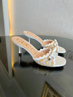 GG Kertu Sandals 6cm Beige White Raffia Leather 695690