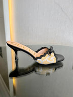 GG Kertu Sandals 6cm Beige Black Raffia Leather 695691