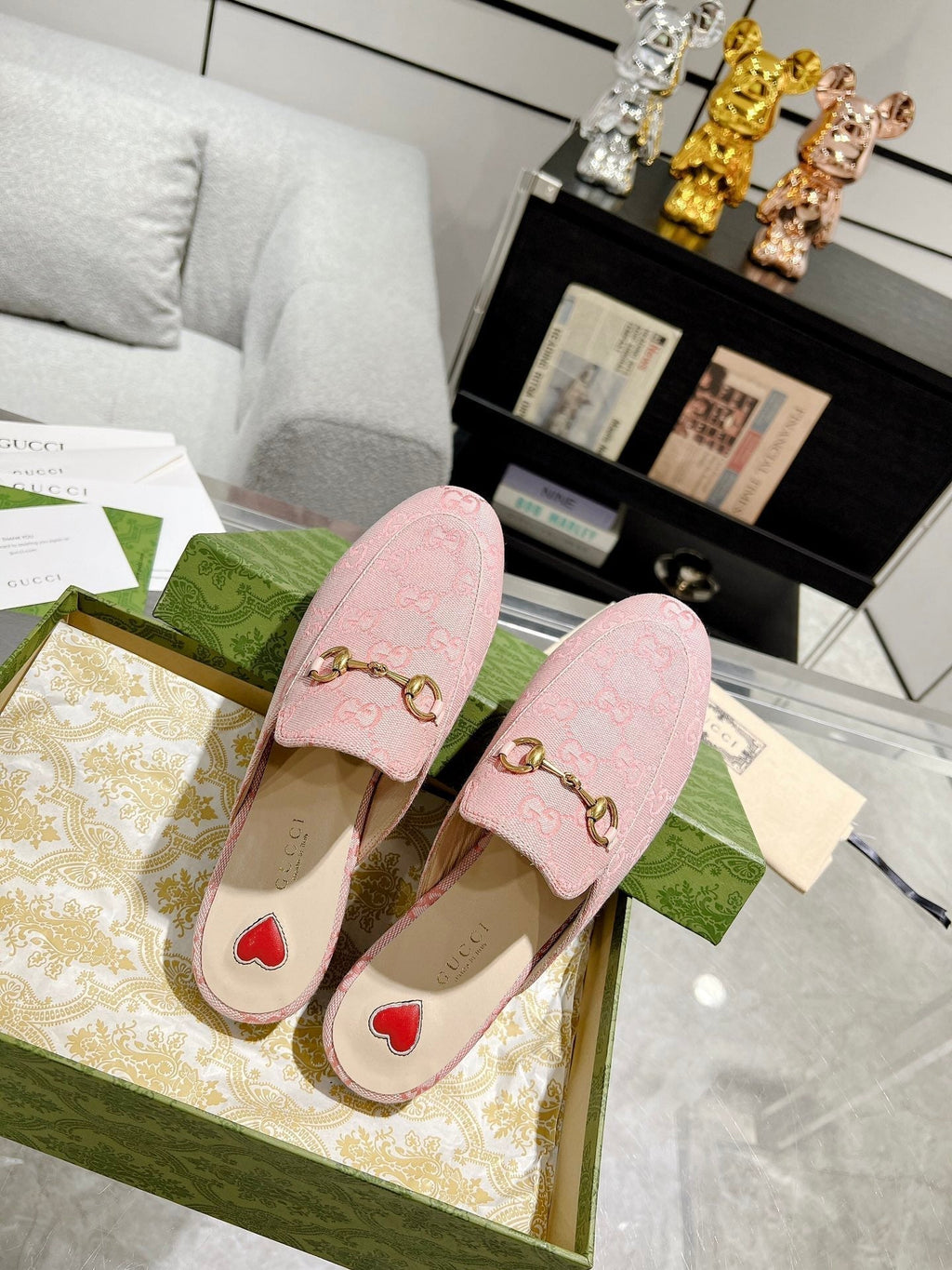 MEN'S MULE WITH HORSEBIT IN PINK PASTEL MONOGRAM JACQUARD FABRIC
