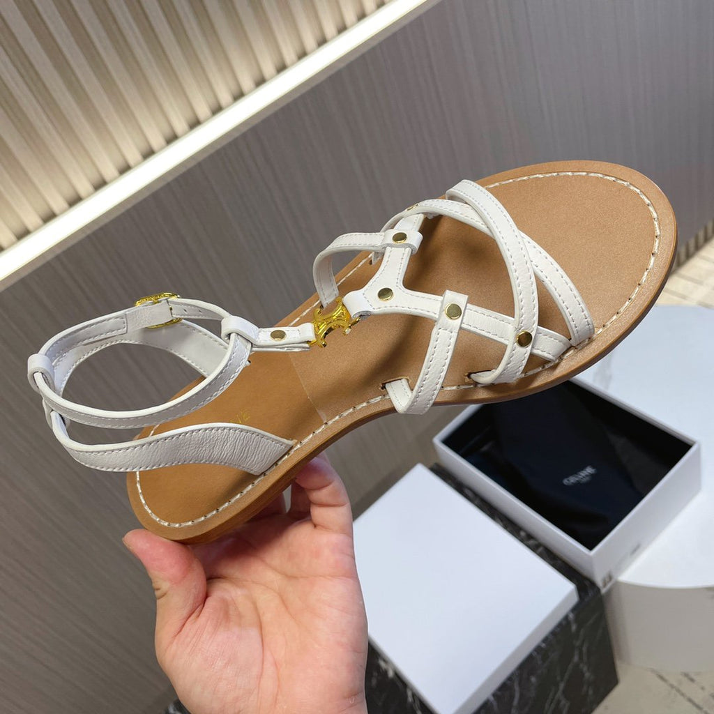 cl roman sandal white brown calfskin