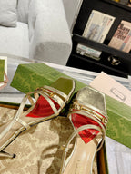 HIGH HEEL 65MM IN LIGHT GOLD CALFSKIN WITH RED HEART