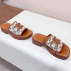 LEA TRIOMPHE PLATFORM SLIDES WOMEN VEGETABLE TANNED CALFSKIN BROWN/WHITE