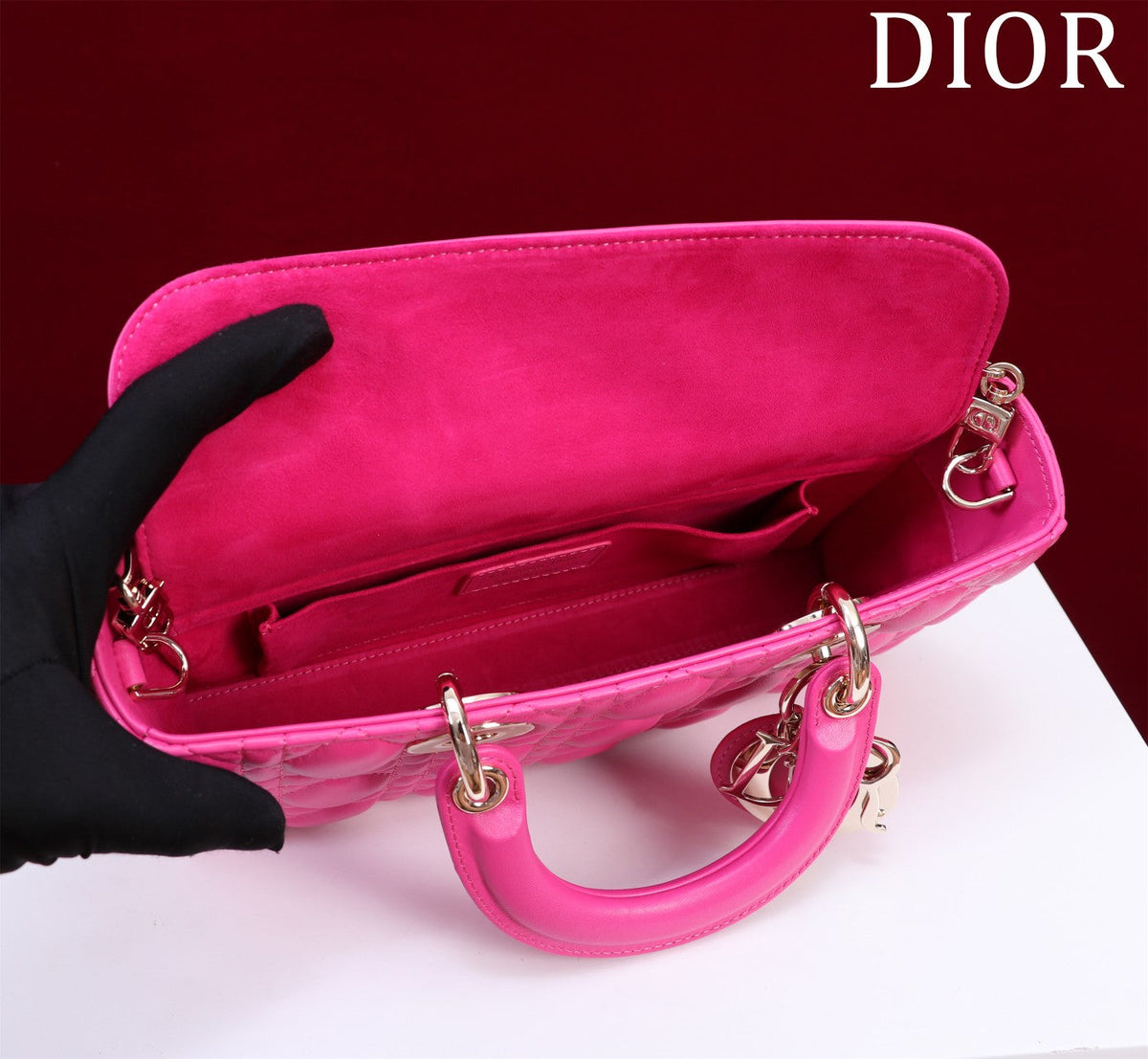 medium lady d-joy 26 pink lambskin