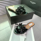 Alaia 25 Flower Slippers Glossy Black Sheepskin 293160