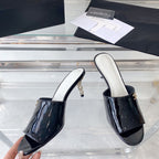 high heel 70 mule sandals black white patent calfskin