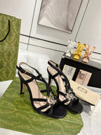 GG CRYSTAL HIGH HEEL SANDAL BLACK CALFSKIN SPECIAL