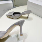 Manolo Mules 7cm Grey Suede Leather Bottom 451193