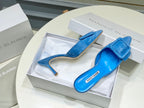 Manolo Mules 7cm Blue Suede Leather Bottom 451192