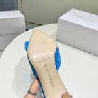 Manolo Mules 7cm Blue Suede Leather Bottom 451192