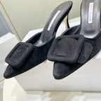 Manolo Mules 7cm Black Suede Leather Bottom 451190