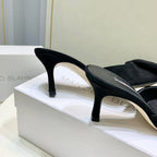 Manolo Mules 7cm Black Suede Leather Bottom 451190