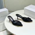 Manolo Mules 7cm Black Hollow Lace Leather Bottom 451197