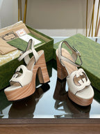 GG 120 INTERLOCKING G SANDAL WHITE CALFSKIN