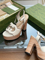 GG 120 INTERLOCKING G SANDAL WHITE CALFSKIN