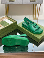 GG INTERLOCKING G CUT OUT SANDAL JADE GREEN LAMBSKIN