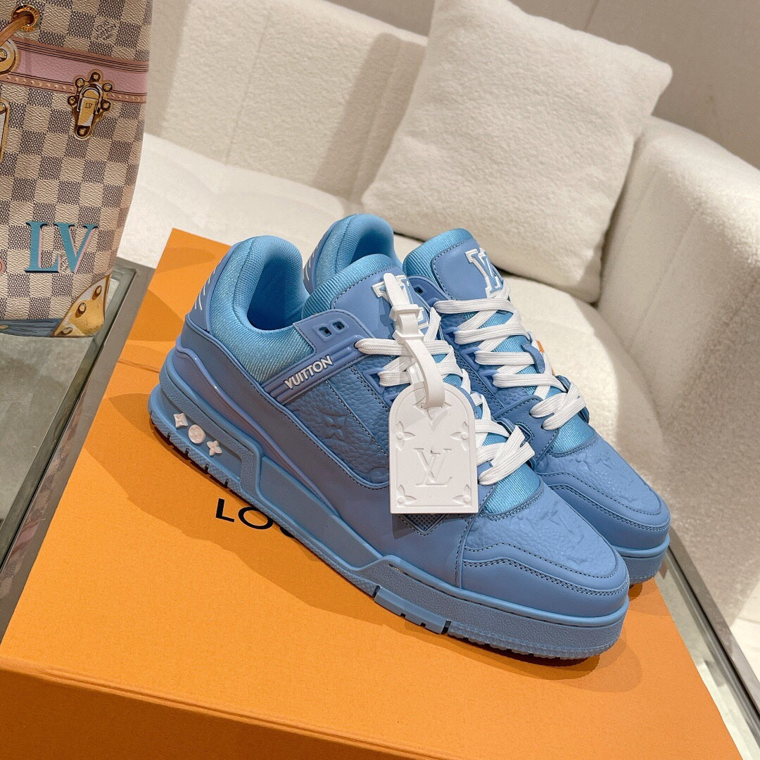LV 1AHTB0 Trainer Sneaker Blue Monogram-Embossed Leather Lace 626732