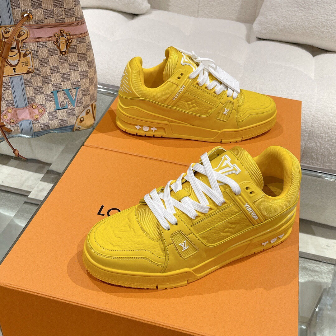 LV 1AHTB0 Trainer Sneaker Yellow Monogram-Embossed Leather Lace 626730