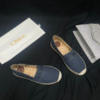 CHLOÉ WOVEN LOAFER IN BLACK DENIM AND COLORFUL RAFFIA
