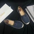 CHLOÉ WOVEN LOAFER IN BLACK DENIM AND COLORFUL RAFFIA